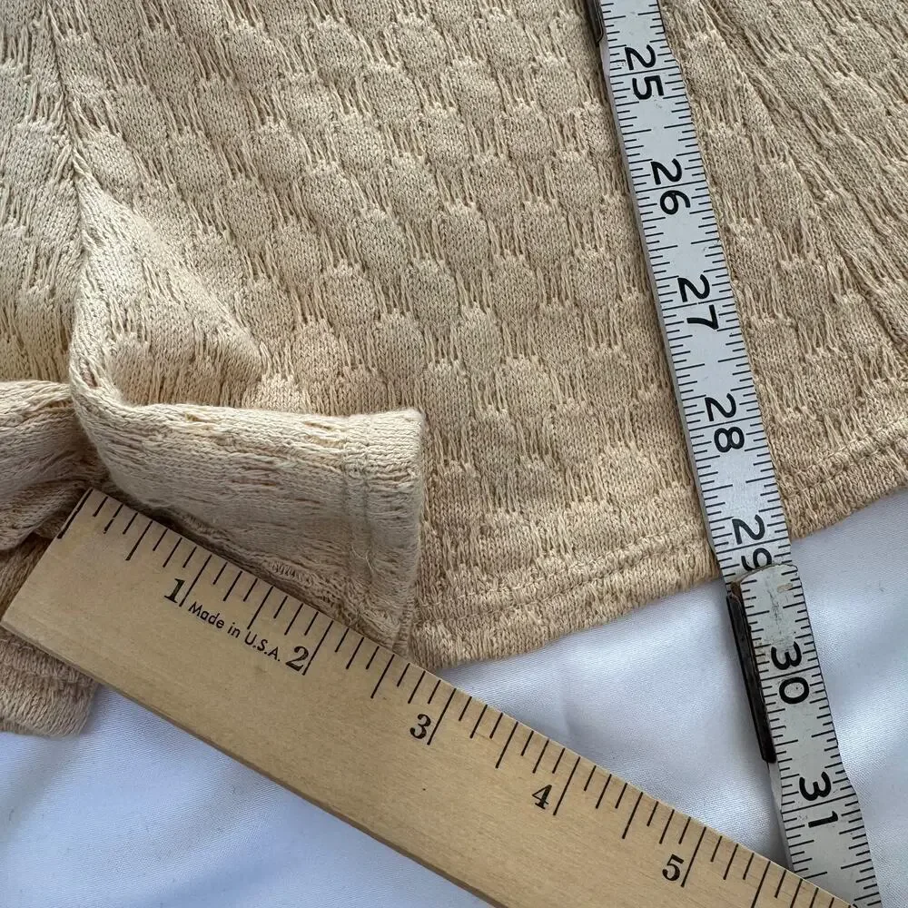 Free People Beach Crochet Knit Cotton Ramona Romper XS Button Tan Beige